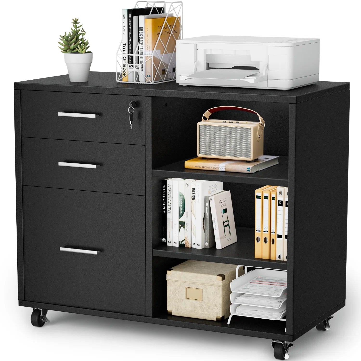 homall-shelf-aktenschrank-3-schubladen-schwarz-abschlie-bar image 7
