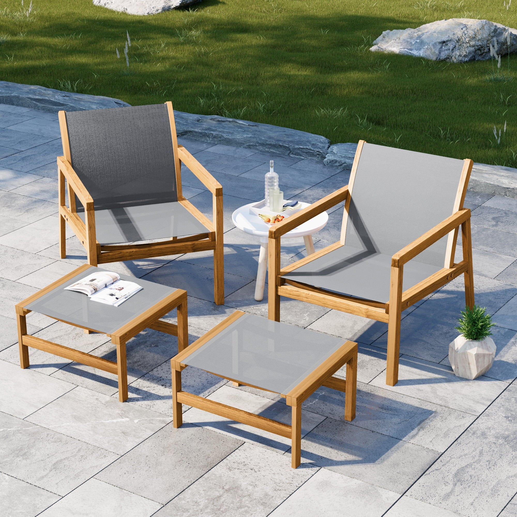 homall-patio-set-4-tlg-akazie-textilene-mit-hocker image 2