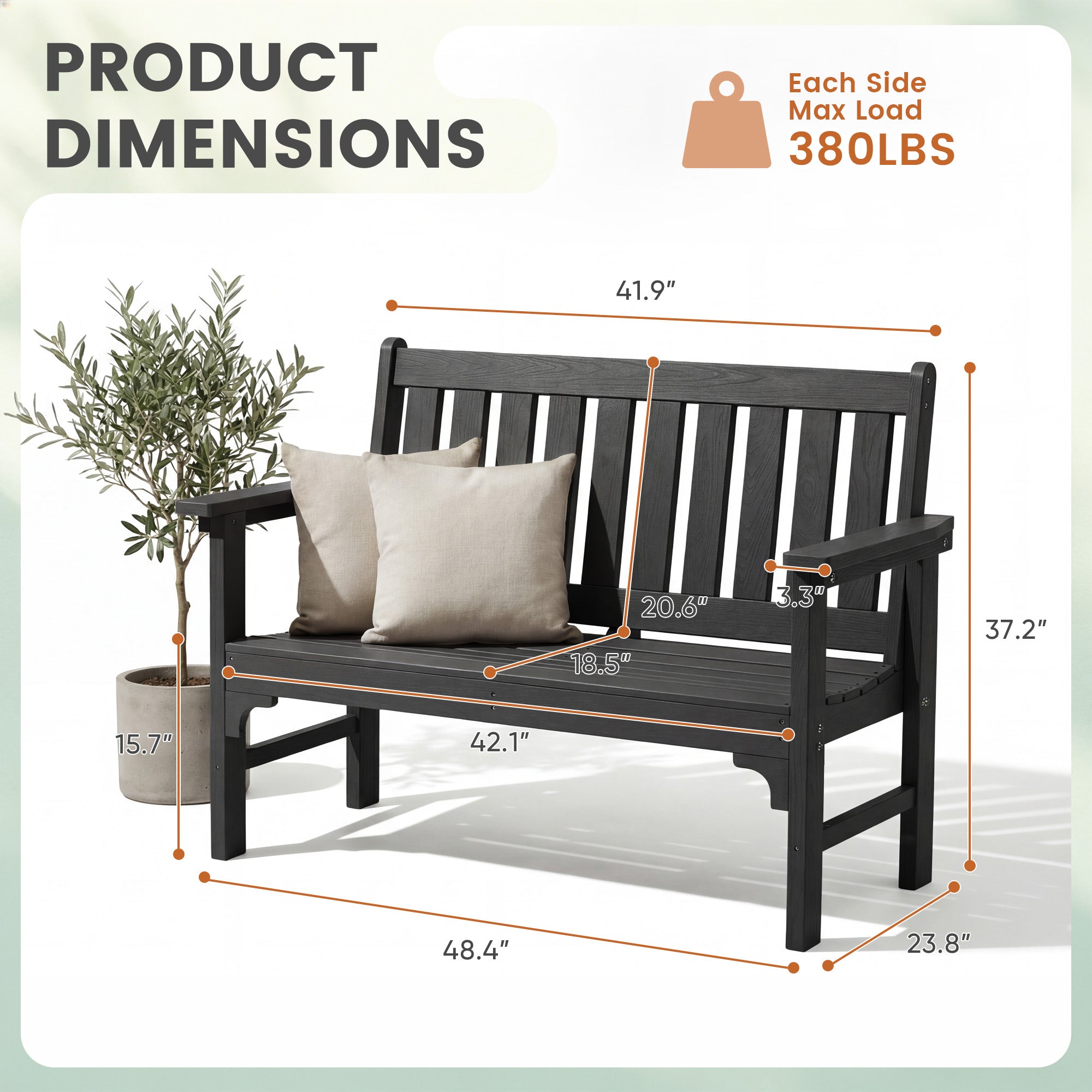 homall-patio-furniture-gartenbank-schwarz-2-sitzer-hdpe image 8