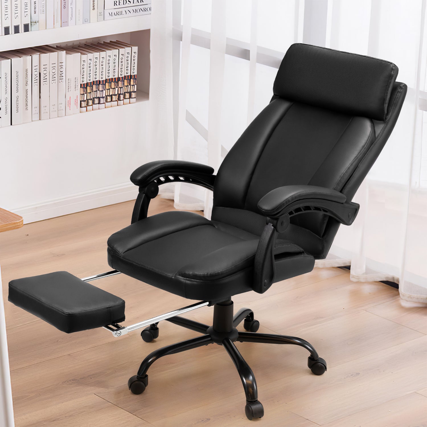 homall-office-leather-chair-b-rostuhl-schwarz-mit-fu-st-tze image 2