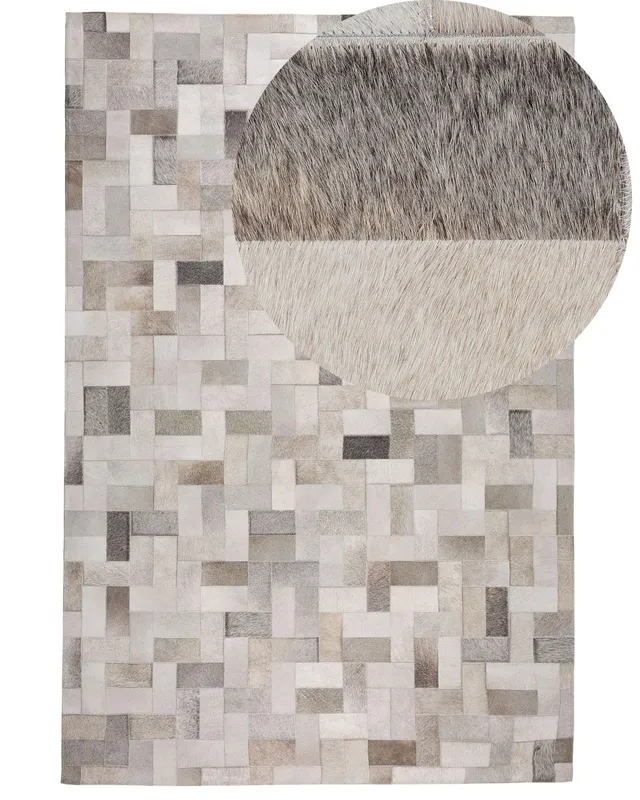 beliani-korfez-echtleder-teppich-140x200-cm-grau-beige image 1