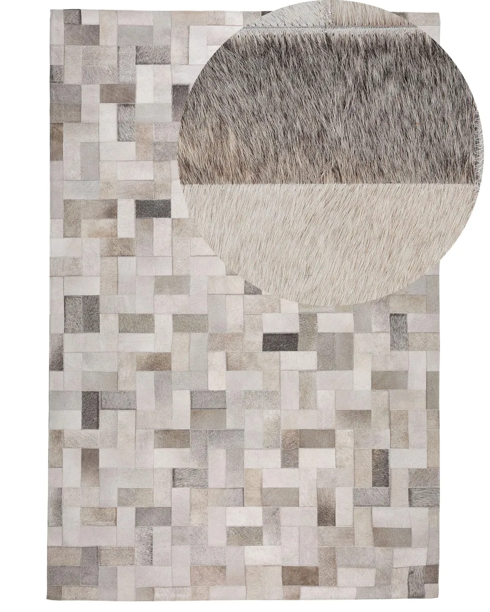 beliani-korfez-echtleder-teppich-140x200-cm-grau-beige image 1
