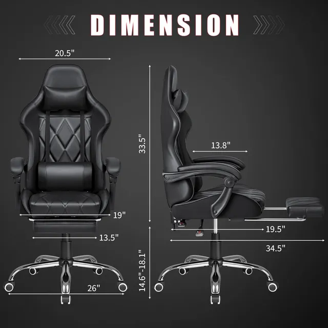 homall-gaming-chair-racing-stuhl-schwarz-massage-pu-leder image 1