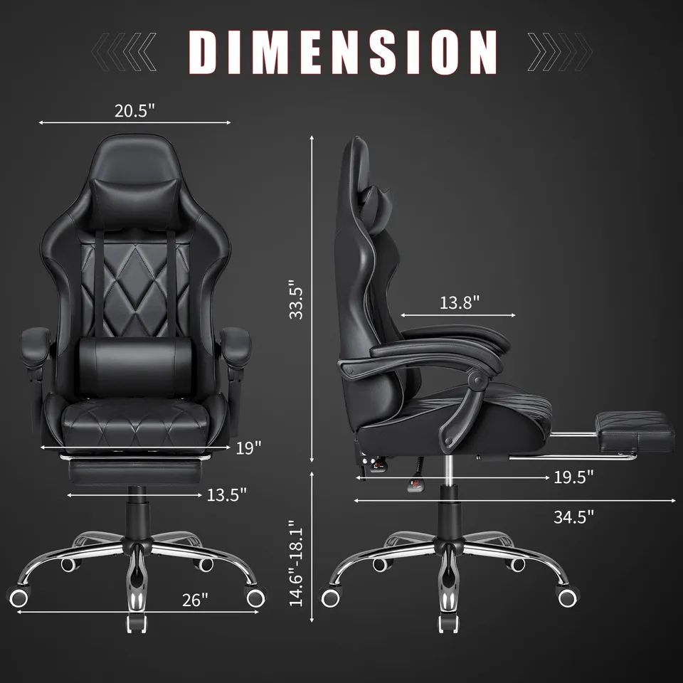 homall-gaming-chair-racing-stuhl-schwarz-massage-pu-leder image 1