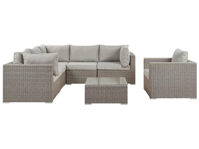 beliani-contare-lounge-set-polyrattan-taupe-6-sitzer-rechts image 1