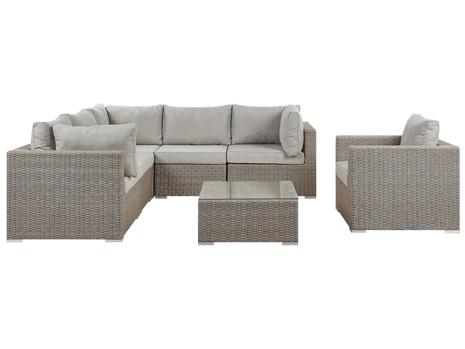beliani-contare-lounge-set-polyrattan-taupe-6-sitzer-rechts image 1