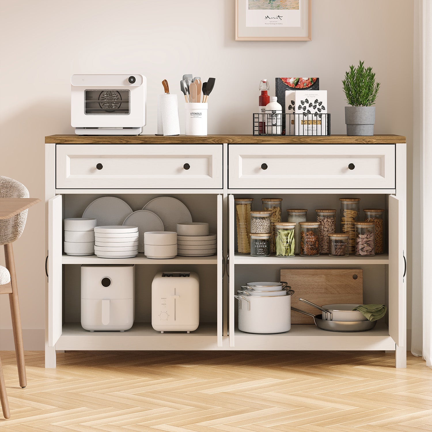bealife-ap59-k-chenbuffet-sideboard-braun-140x40x90-mit-schubladen image 7