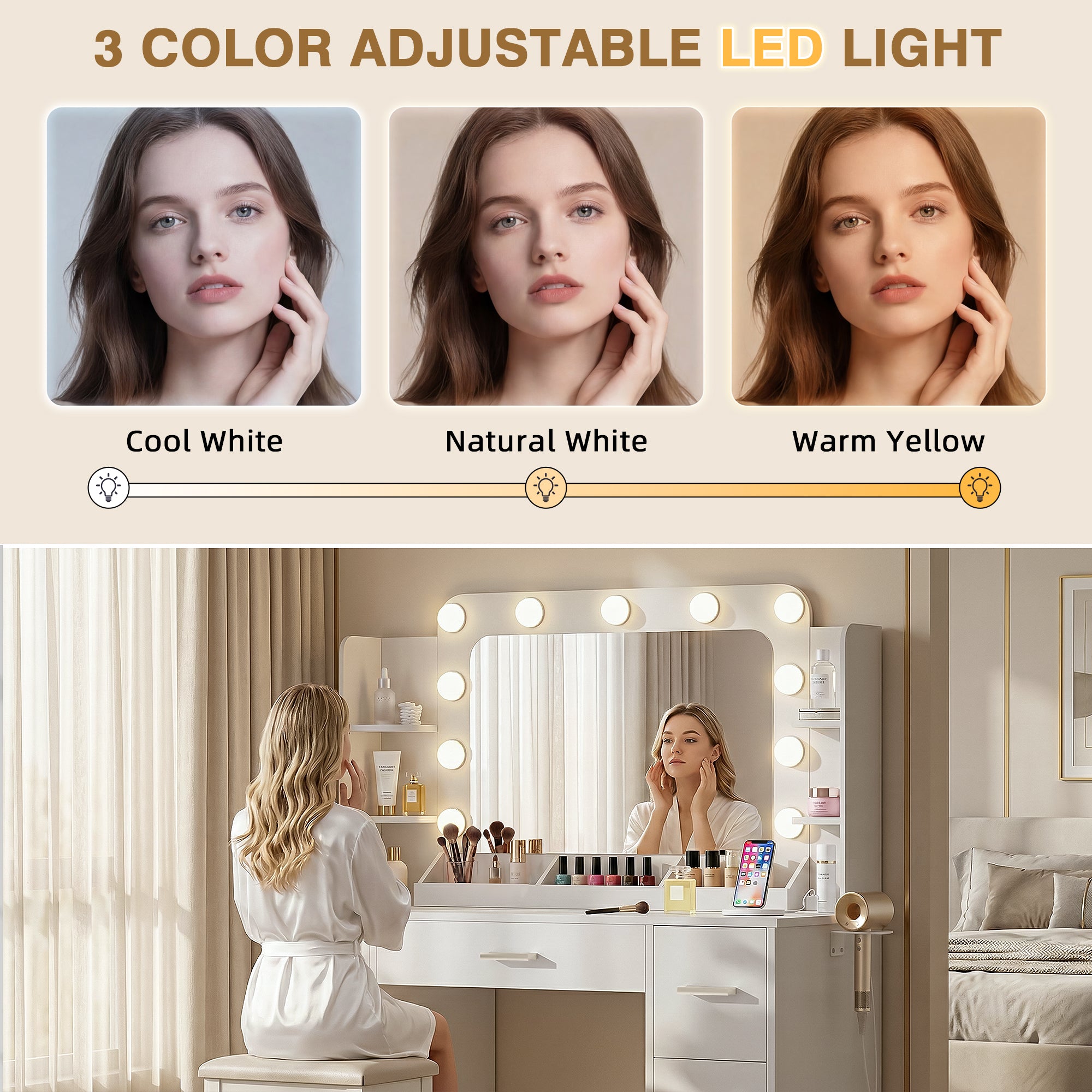 homall-bedroom-schminktisch-wei-mit-spiegel-led-steckdose image 7