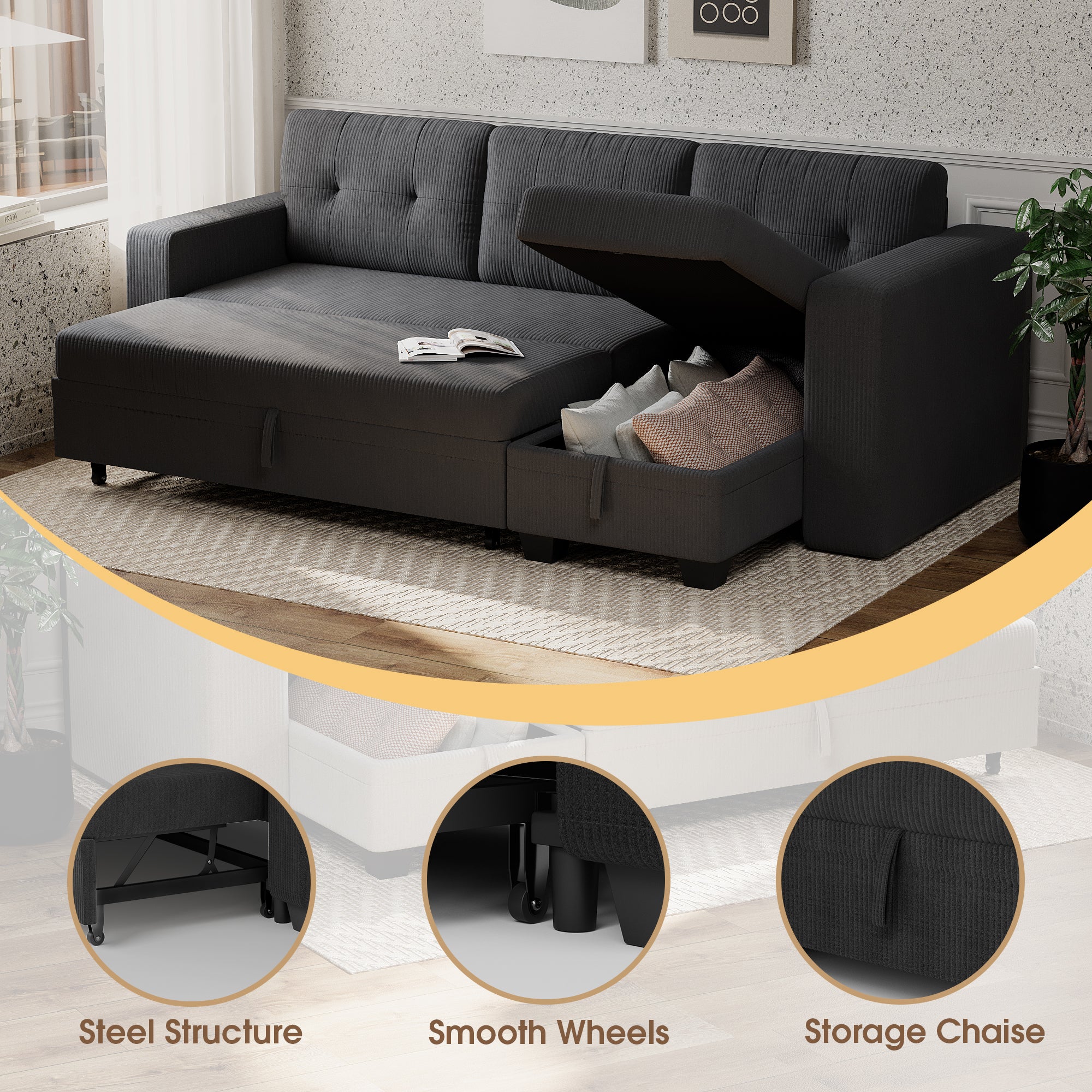 homall-sofa-schlafsofa-3-sitzer-cord-grau-mit-stauraum image 6