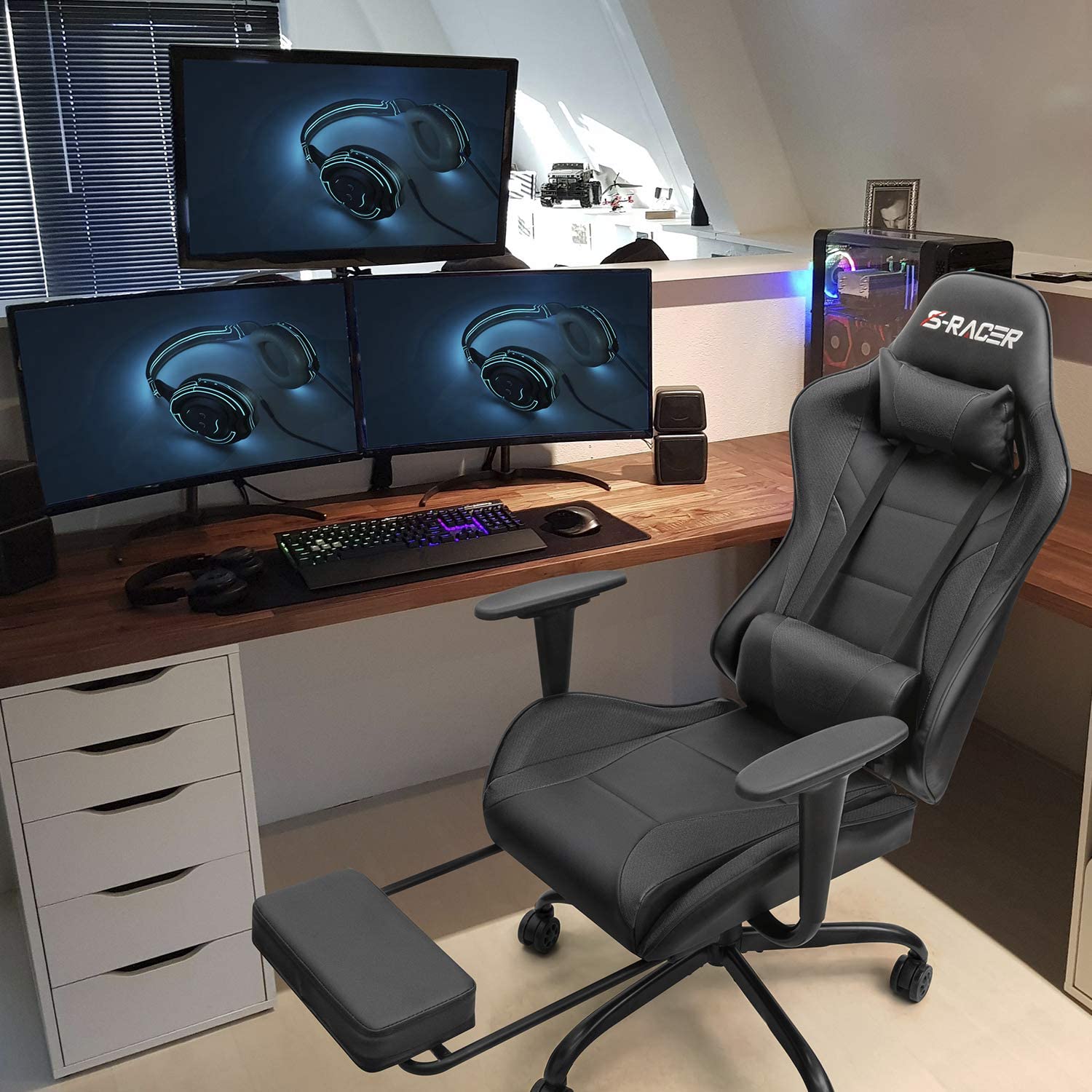 homall-gaming-chair-gamer-stuhl-schwarz-massage image 2