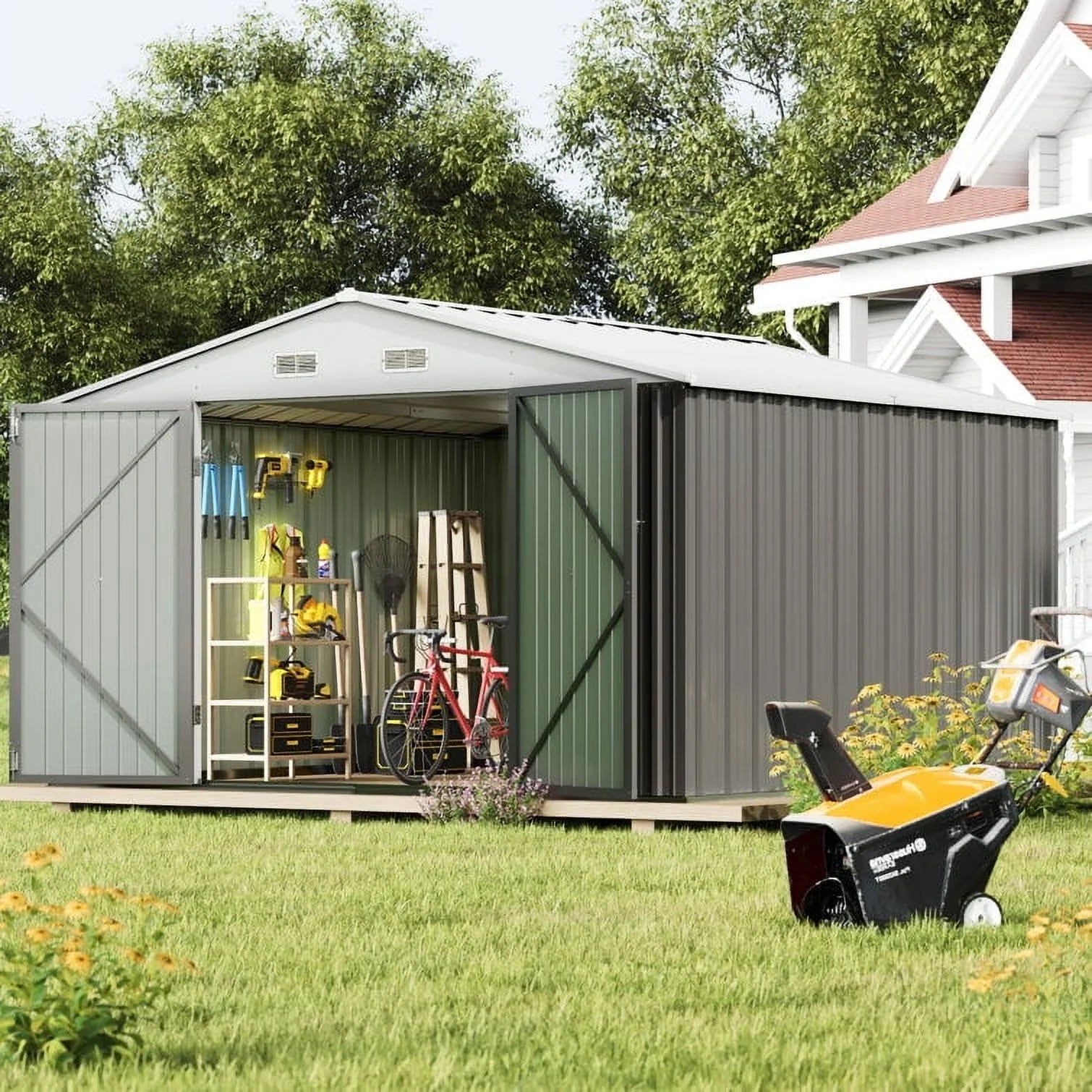 homall-metal-shed-ger-tehaus-metall-grau-10x10ft-abschlie-bar image 3