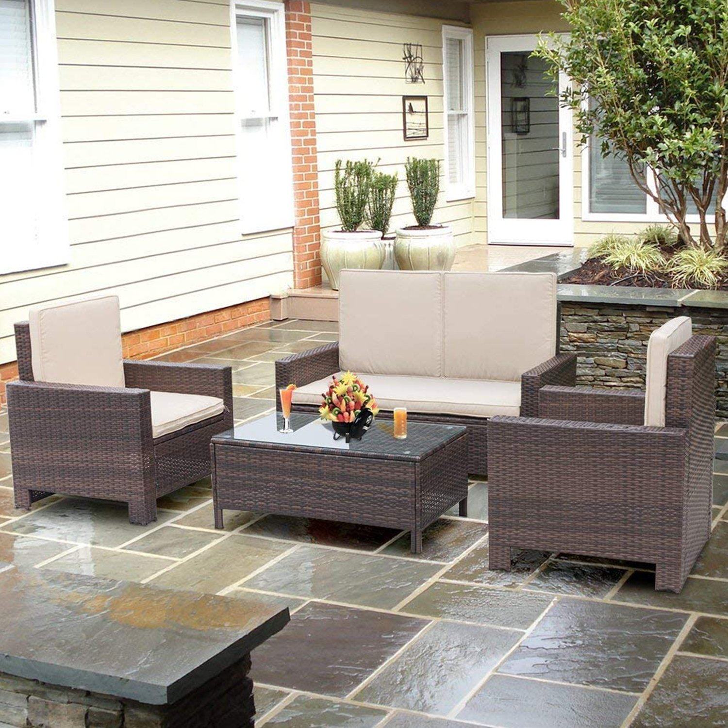 homall-sitzgruppe-rattan-4-teilig-garten-lounge-beige image 2