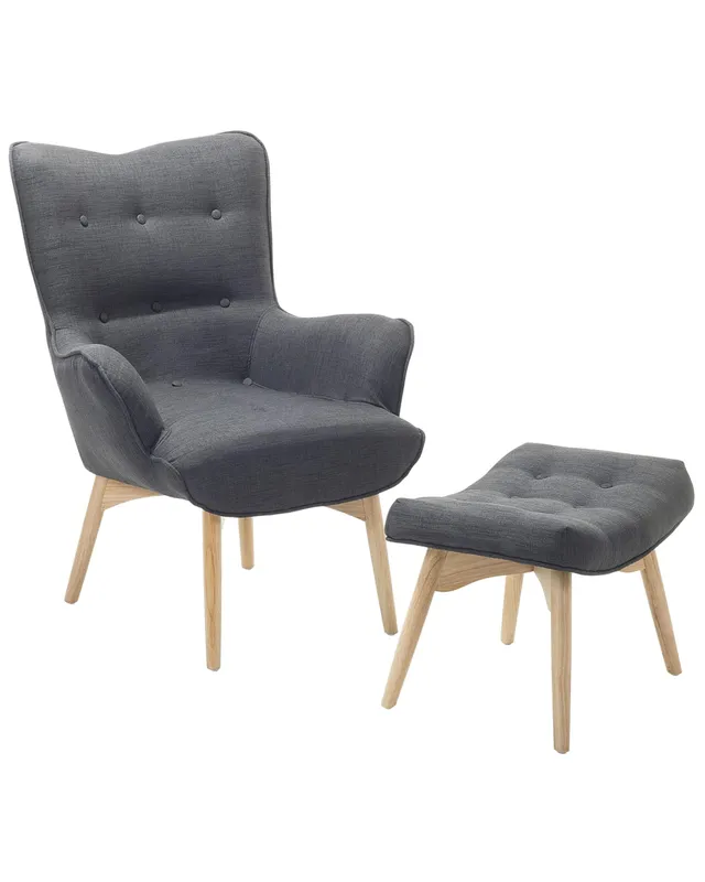 beliani-vejle-ohrensessel-mit-hocker-stoff-dunkelgrau-chesterfield image 1