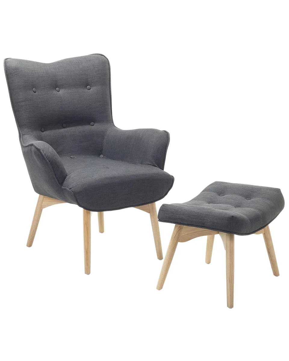 beliani-vejle-ohrensessel-mit-hocker-stoff-dunkelgrau-chesterfield image 1