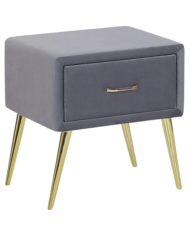 beliani-flayat-nachttisch-grau-samt-gold-schublade image 1