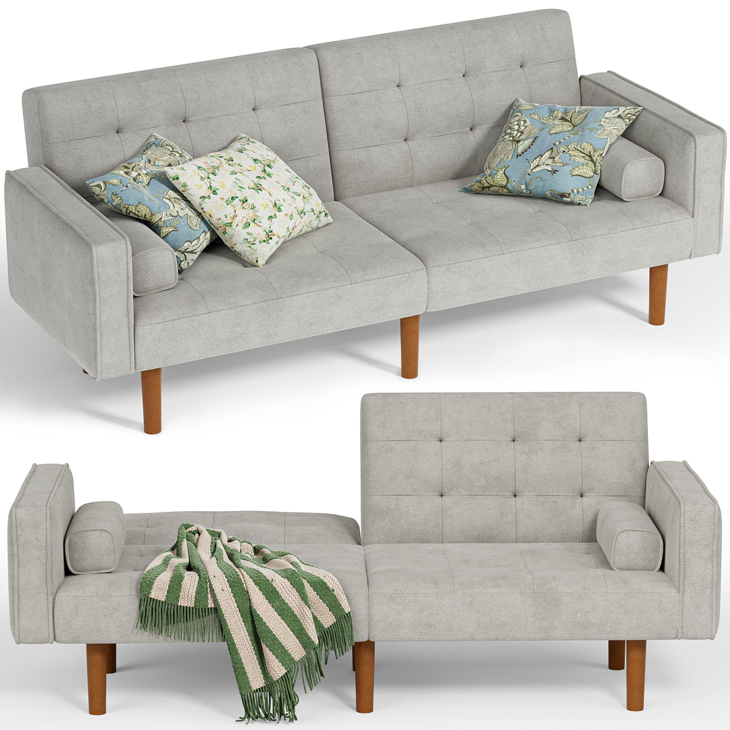 homall-recliner-chair-schlafsofa-samt-188-cm-grau image 1