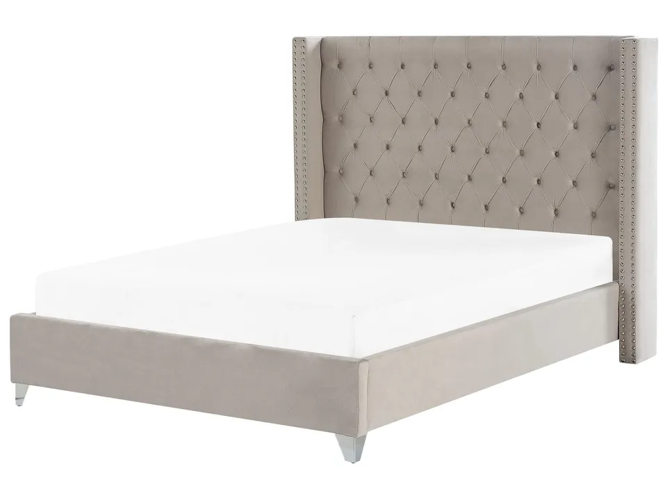 beliani-lubbon-samtbett-180x200-hellgrau-chesterfield image 1
