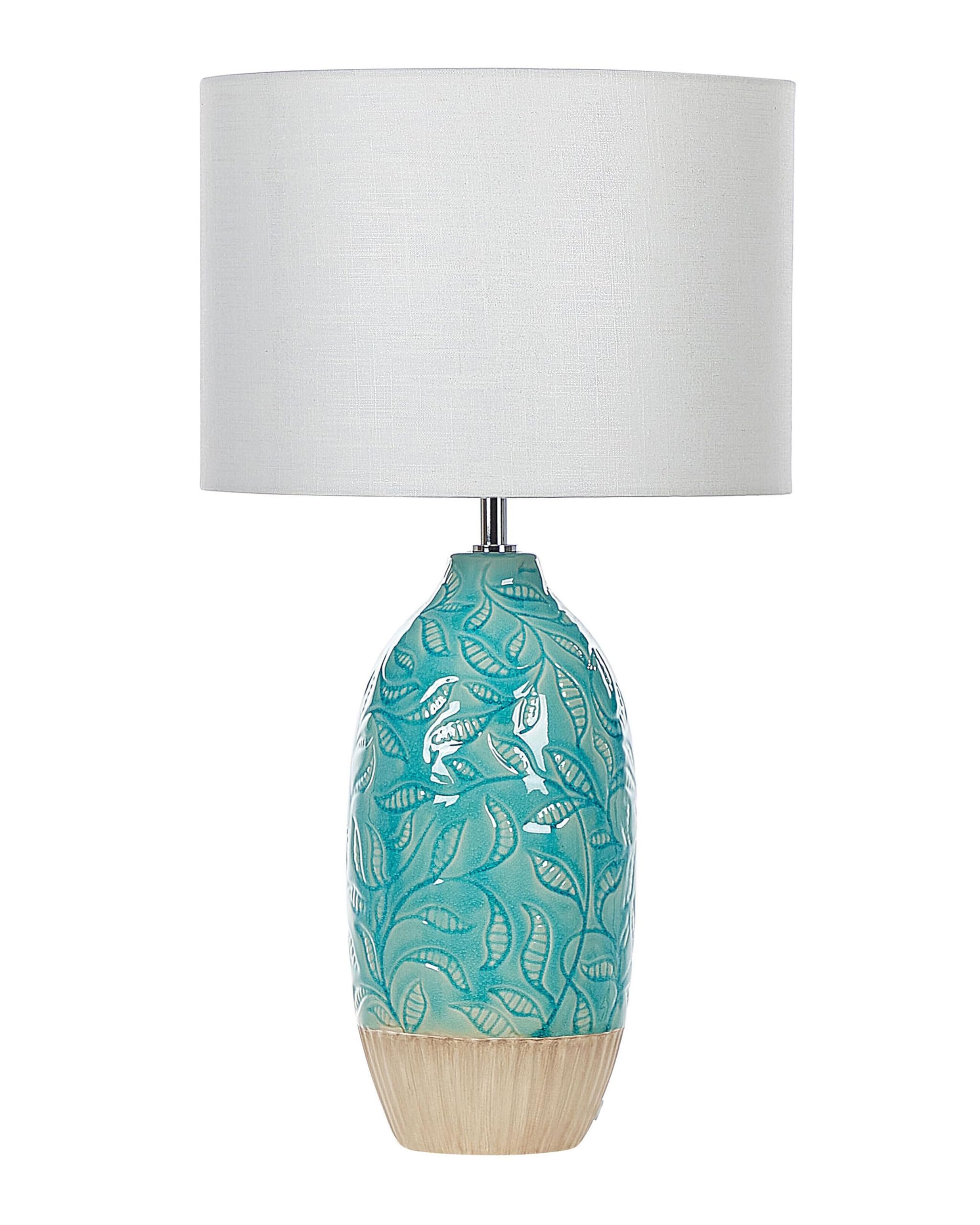 beliani-ataba-tischlampe-blau-keramik-58-cm-bl-tter image 1