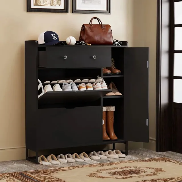 homall-shelf-schuhschrank-schwarz-kipp-t-ren-verstellbar image 1