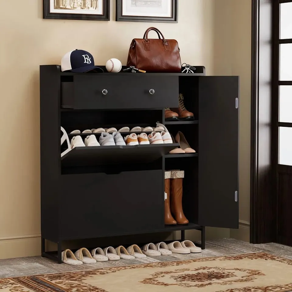 homall-shelf-schuhschrank-schwarz-kipp-t-ren-verstellbar image 1