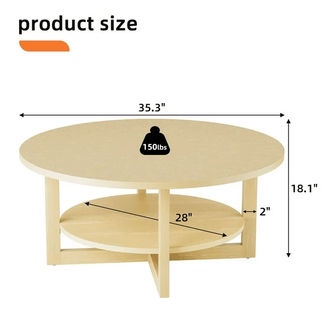 homall-couchtisch-rund-holz-braun-90cm-mit-ablage image 7