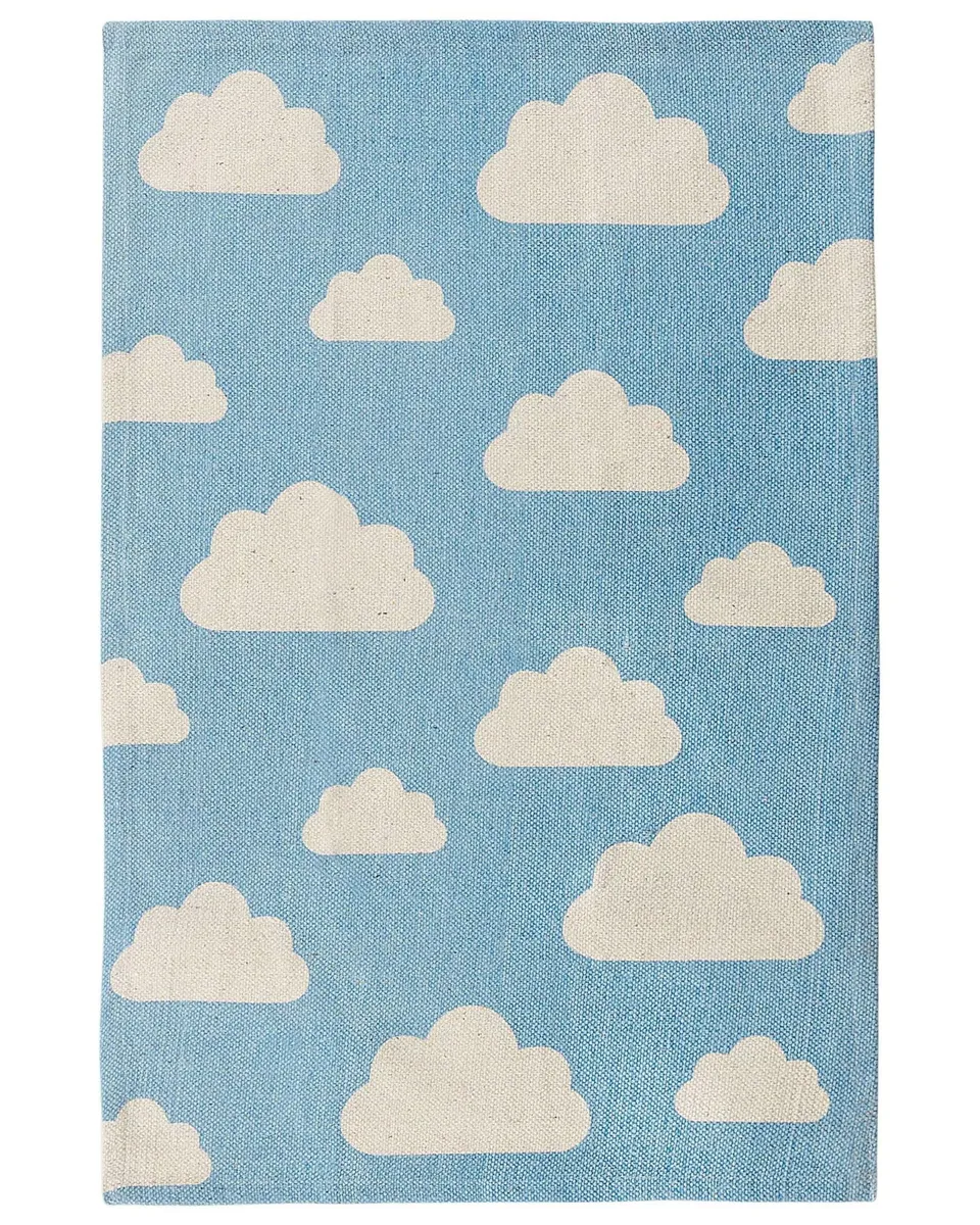 beliani-gwalijar-kinderteppich-blau-wolken-60x90-cm-baumwolle image 1