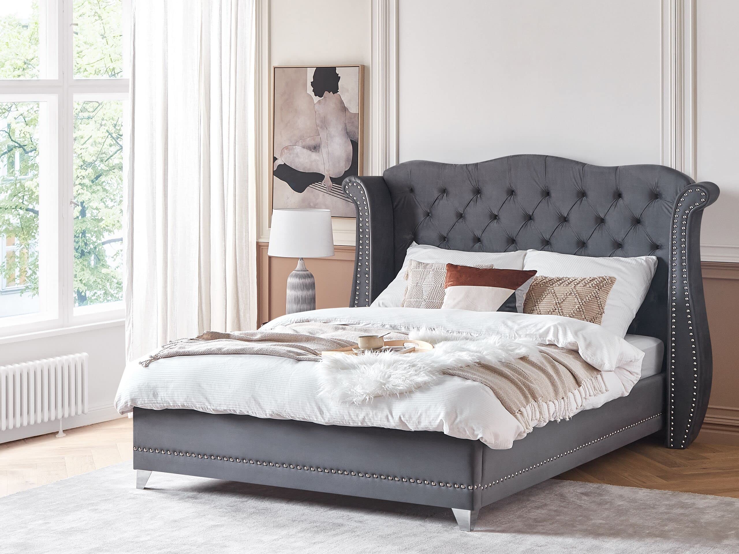 beliani-ayette-bett-180x200-grau-samt-chesterfield image 2