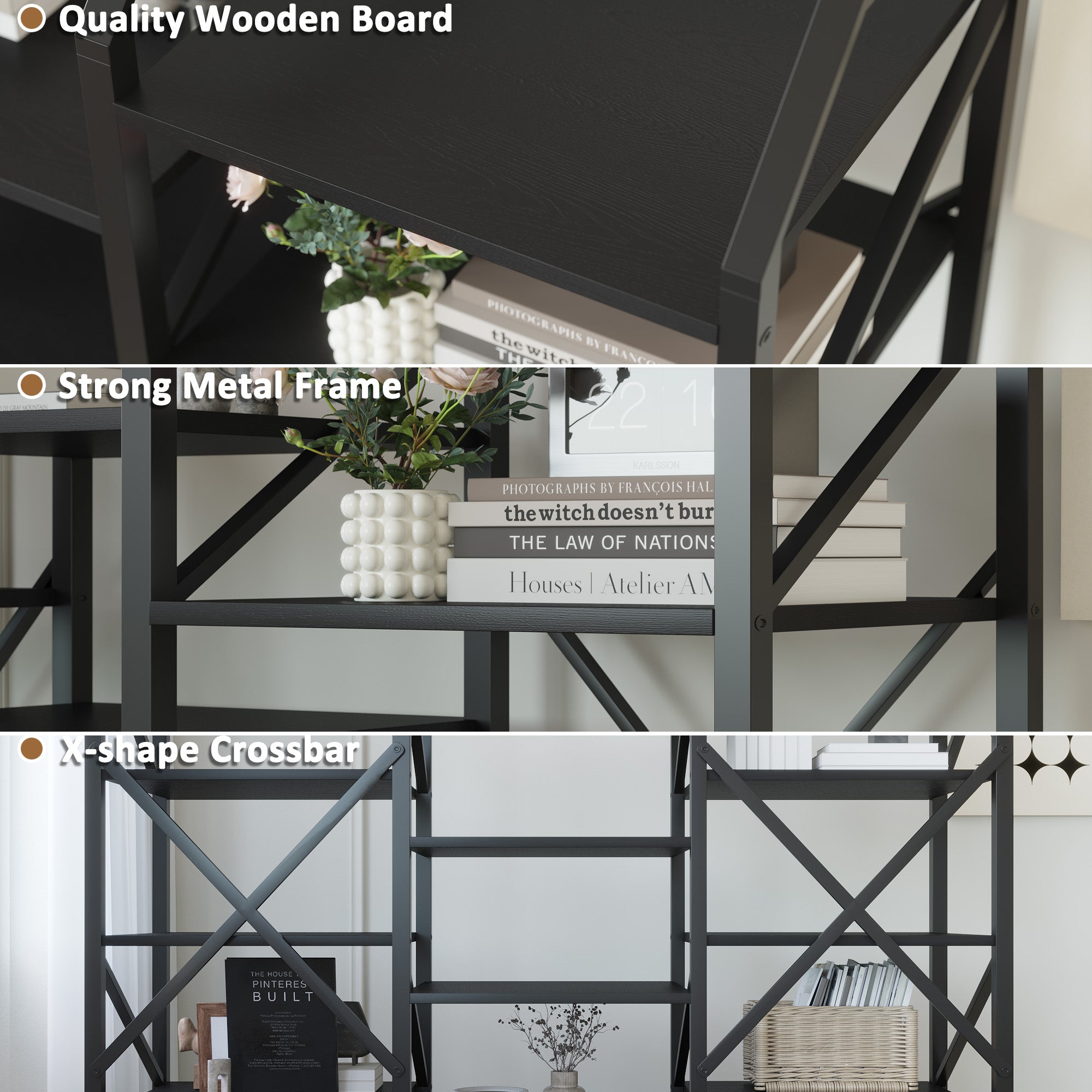 homall-bookcase-b-cherregal-5-f-cher-schwarz-metall image 6