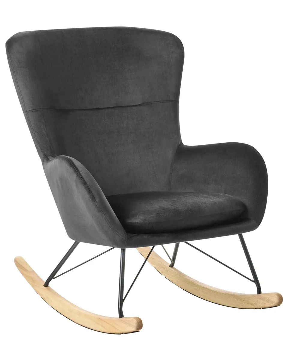 beliani-ellan-schaukelsessel-schwarz-samt-bambuskufen image 1