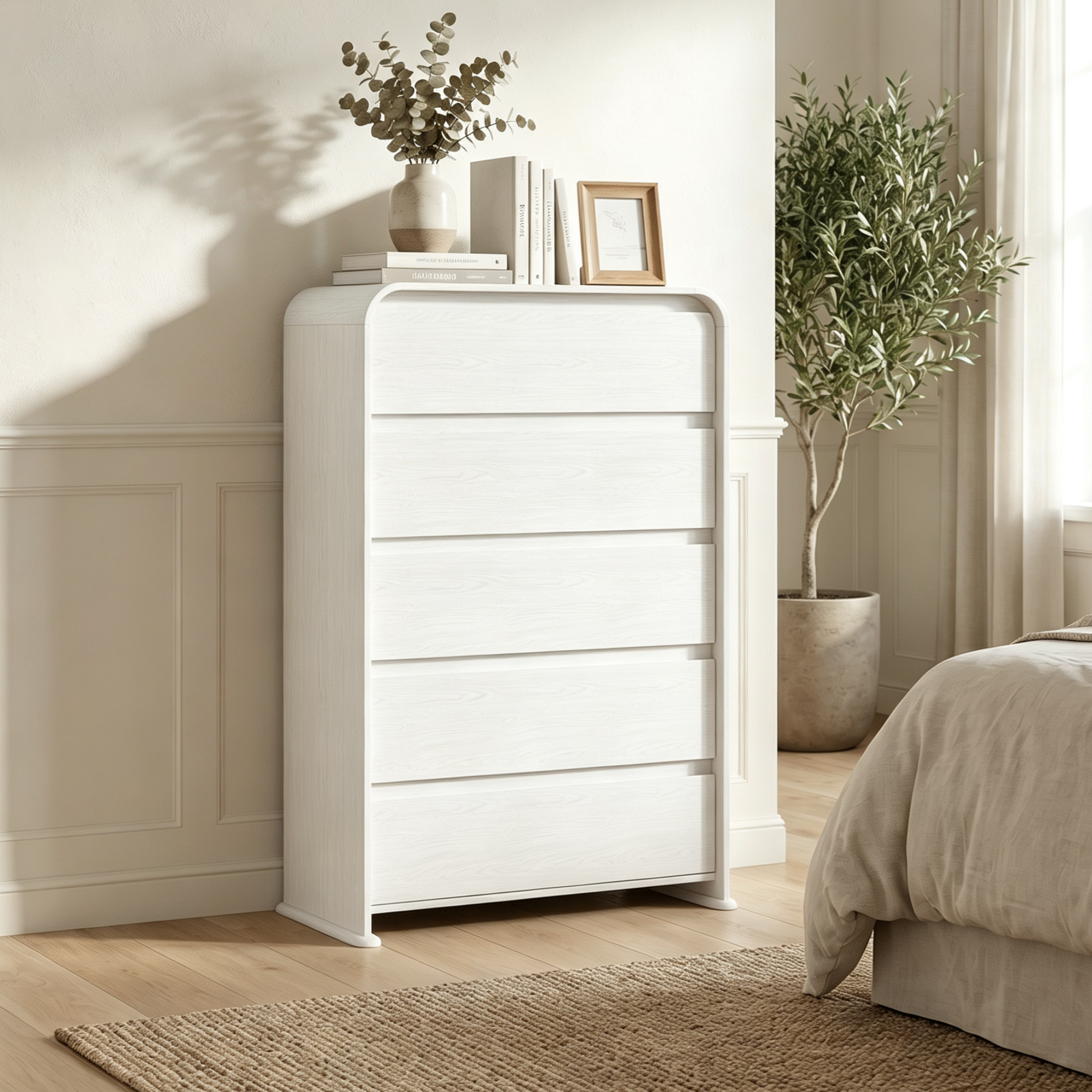 homall-bedroom-kommode-natur-5-schubladen-schmal-holz image 3