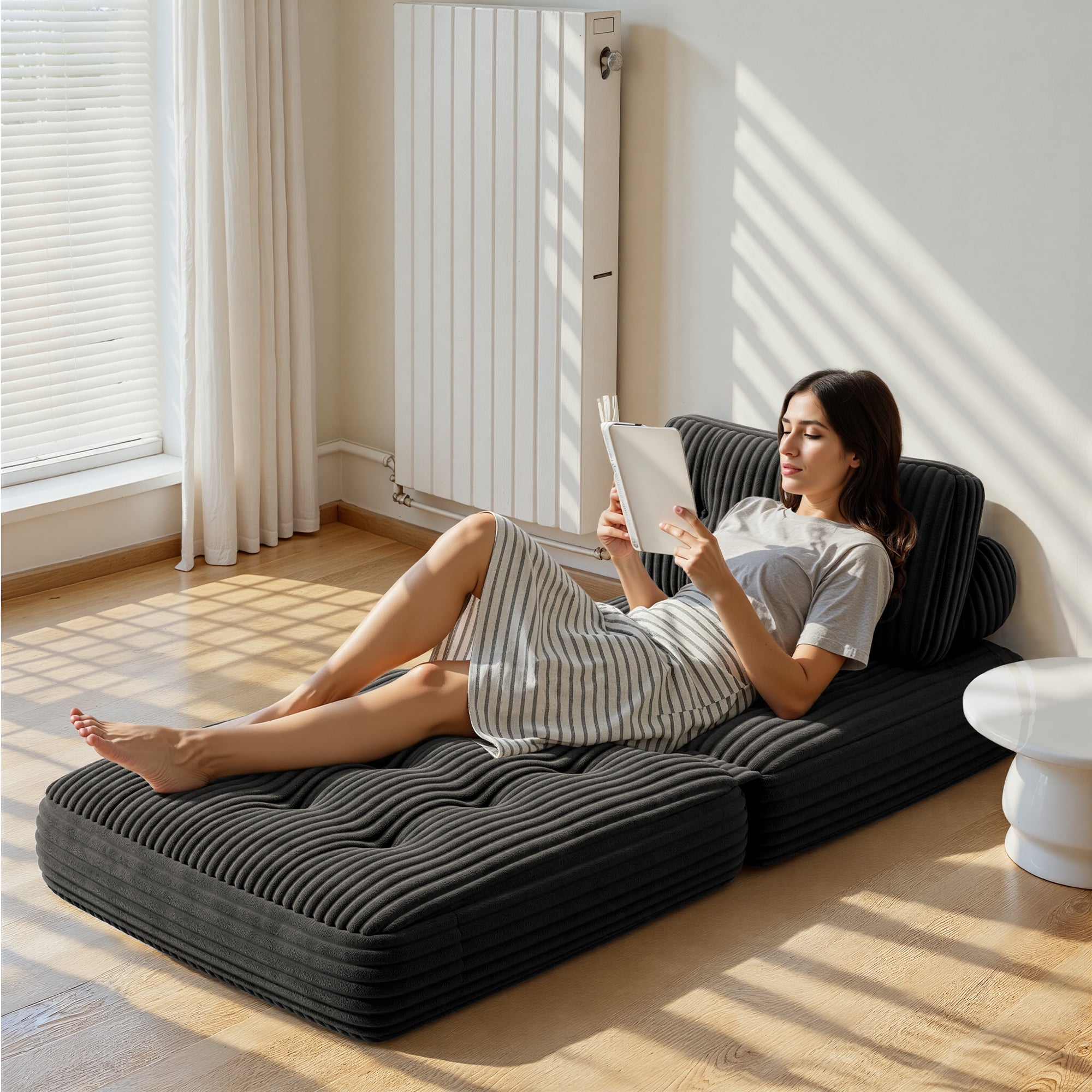 bealife-ar32-sitzsack-faltbar-schwarz-cord-schlafsofa image 6