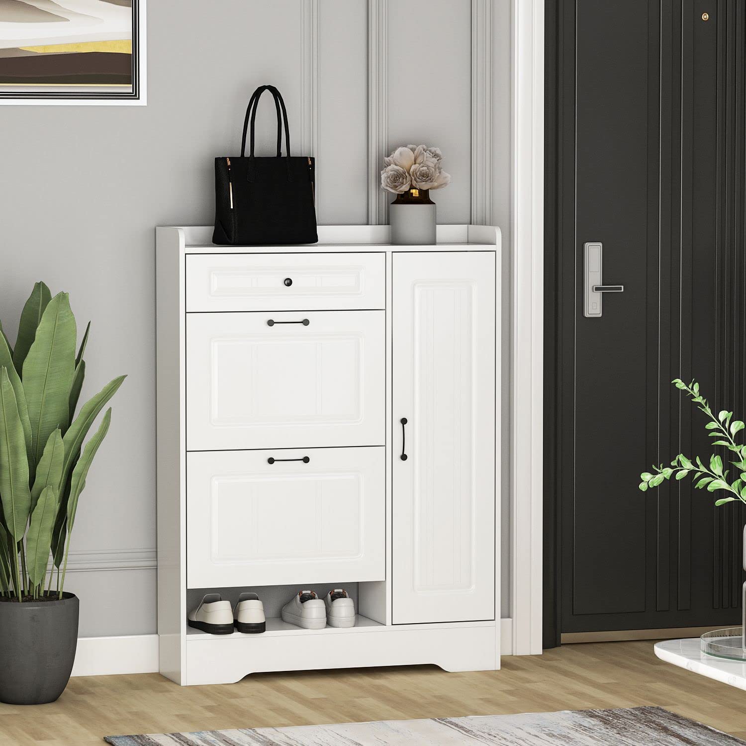homall-shelf-schuhschrank-wei-schmal-mit-klappen-und-schublade image 1