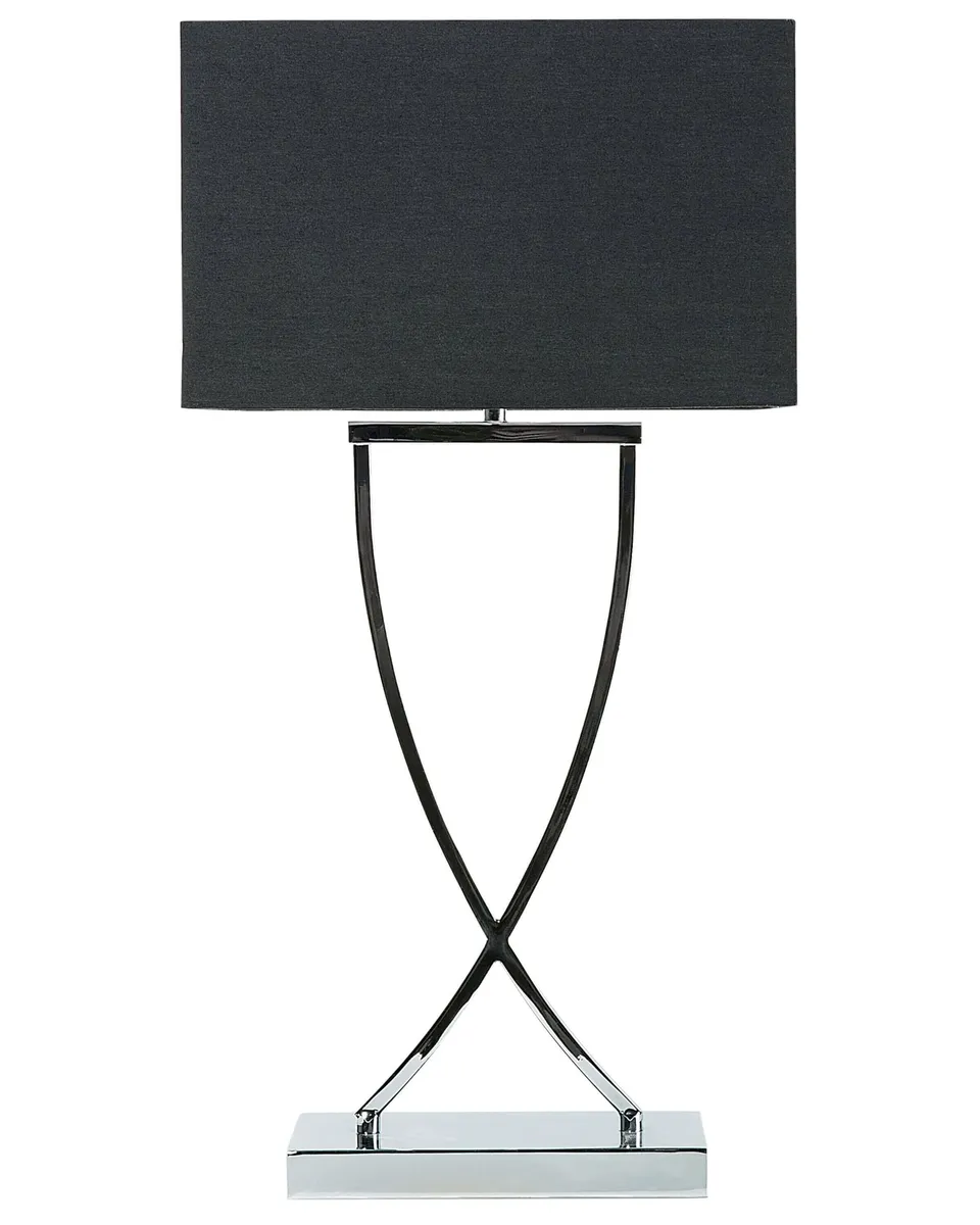 beliani-tischleuchte-schwarz-silber-e14-stoffschirm-62-cm image 1