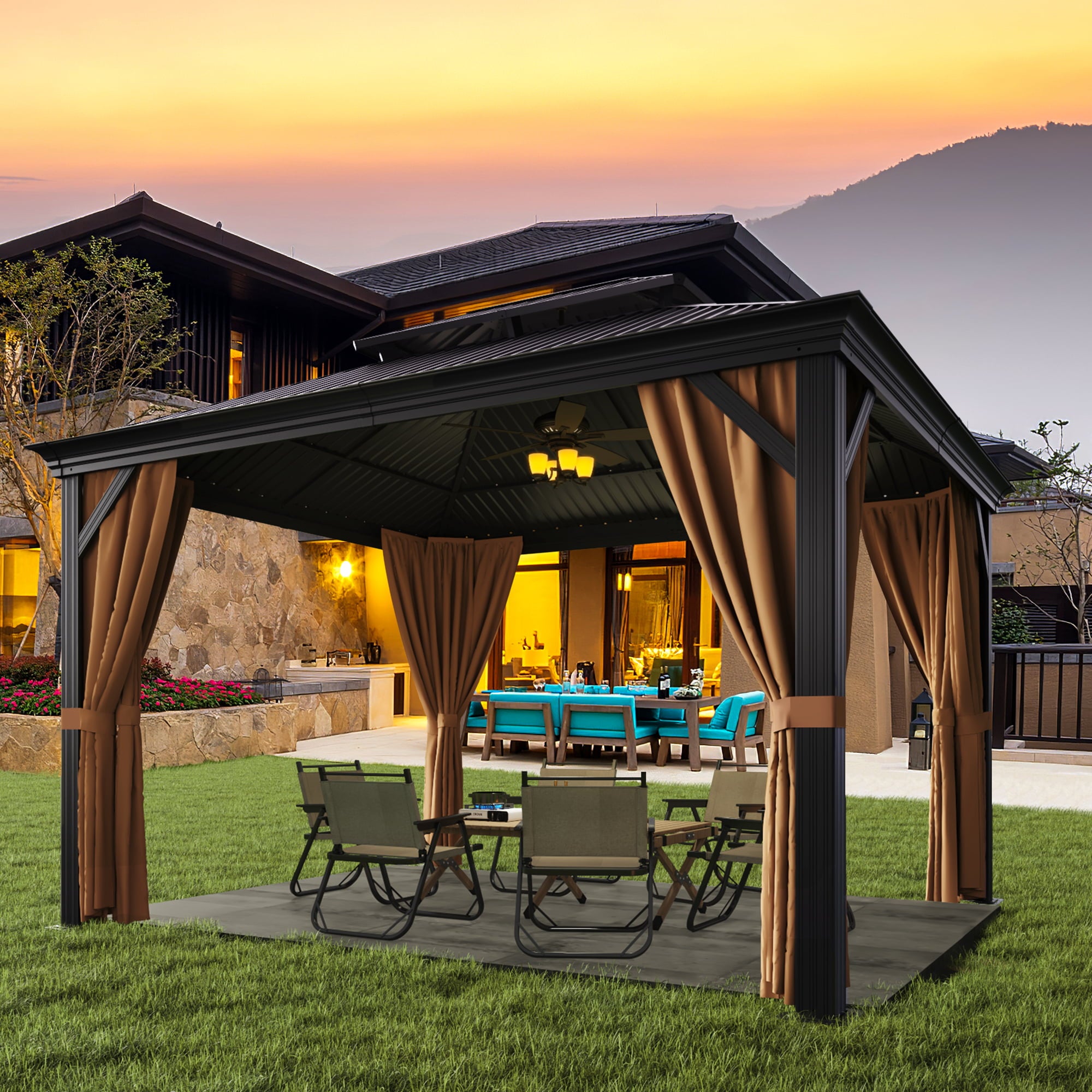 homall-patio-pavillon-3x3-6m-stahldach-mit-vorhang-netz image 5
