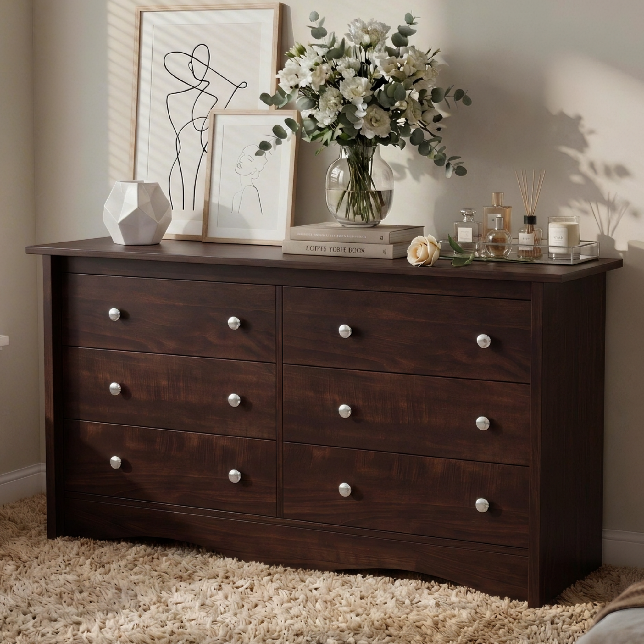 homall-bedroom-kommode-6-schubladen-schwarz-holz-132-cm image 6