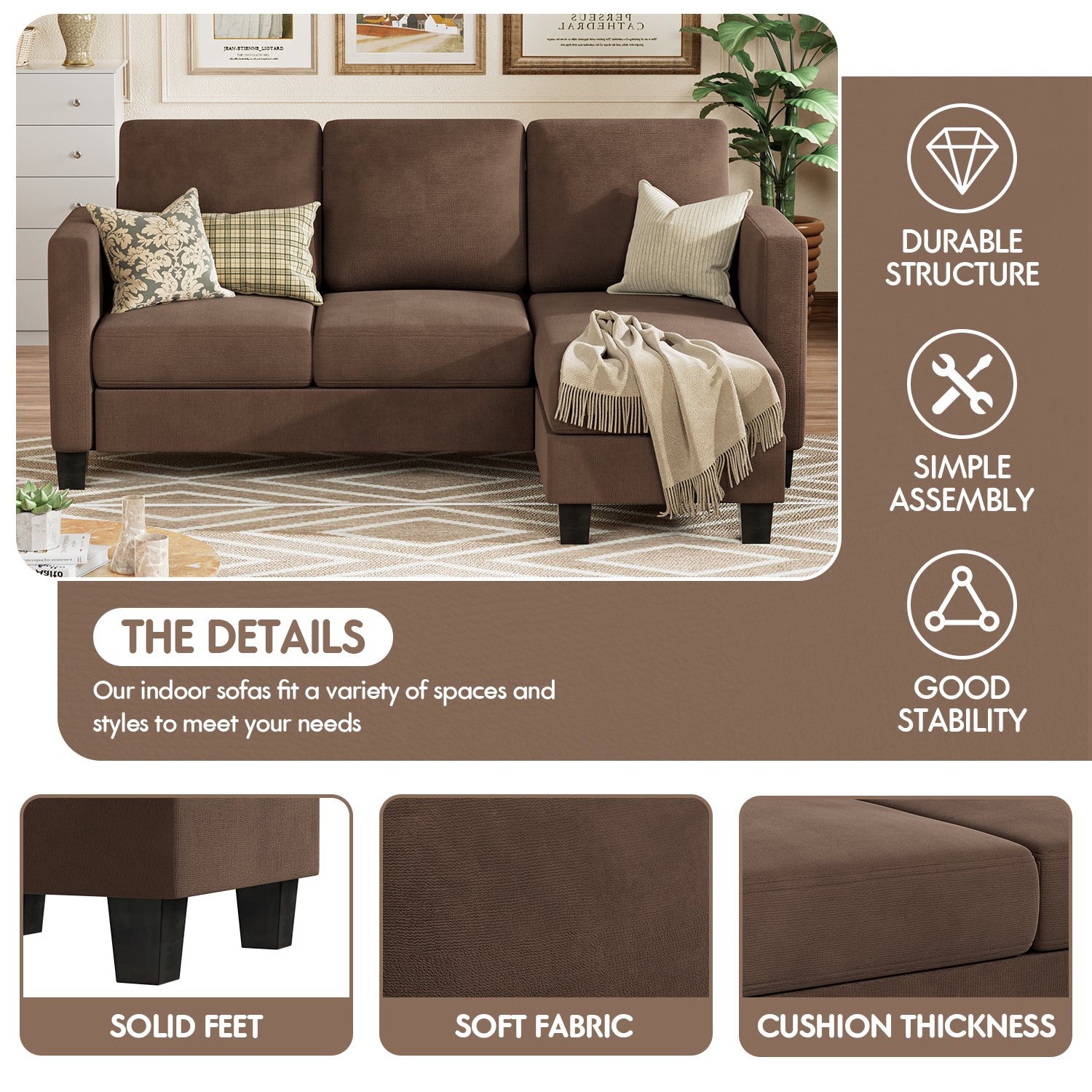 homall-sofa-ecksofa-3-sitzer-couch-l-form-braun-baumwolle image 8