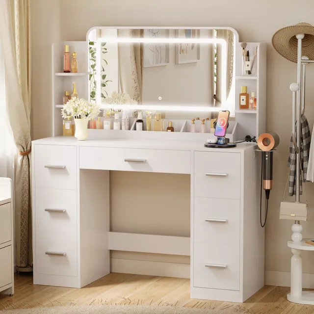 homall-bedroom-schminktisch-mit-led-spiegel-wei-3-lichtfarben image 1
