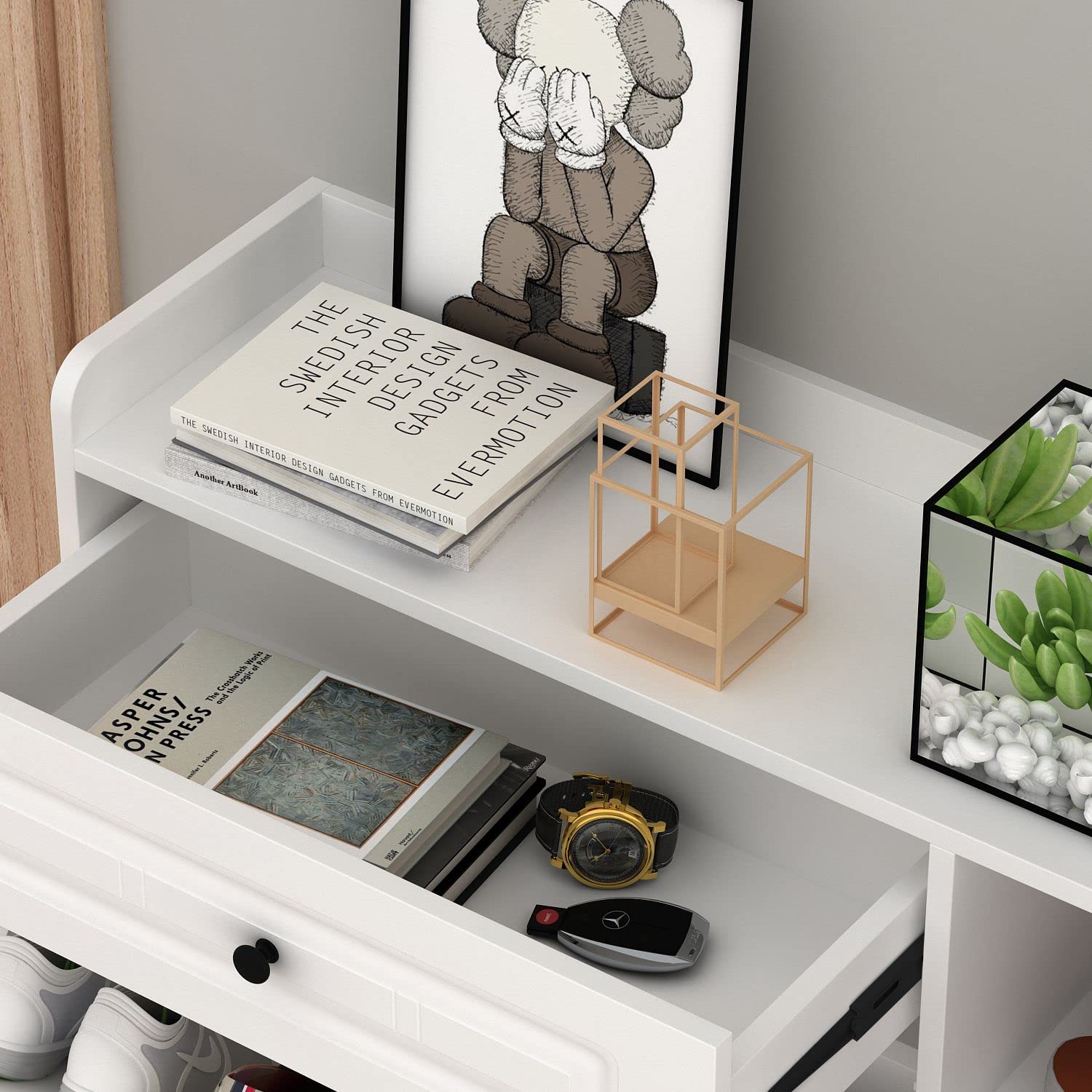 homall-shelf-schuhschrank-wei-schmal-mit-klappen-und-schublade image 3