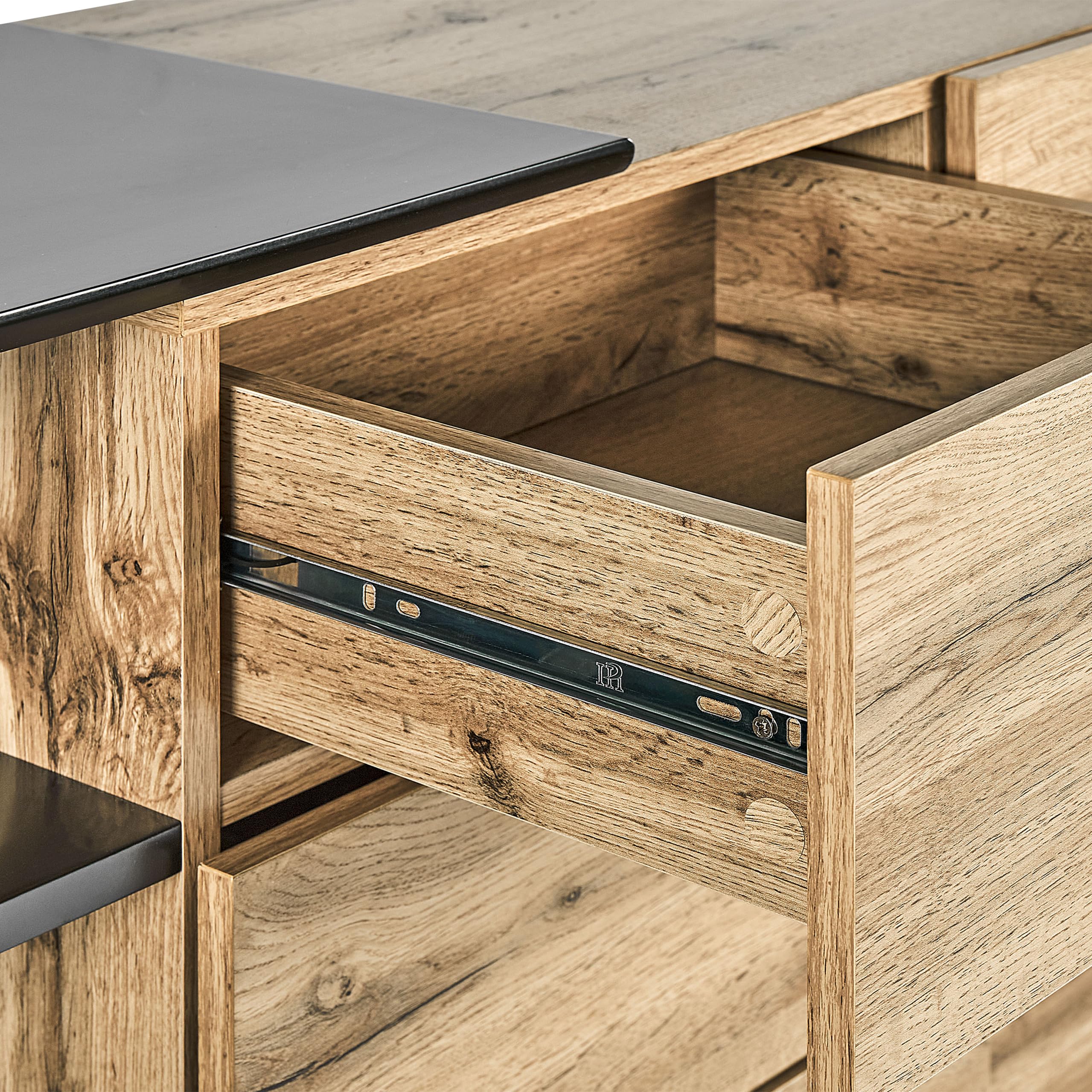 beliani-fiora-sideboard-holz-hell-schwarz-160cm-mit-schubladen image 8