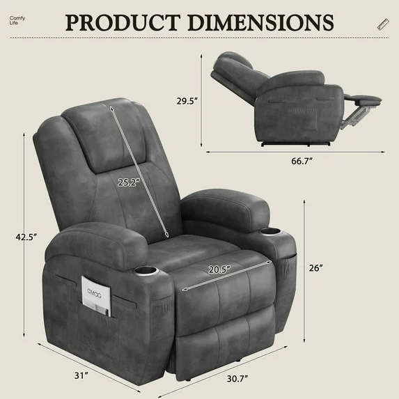 homall-recliner-chair-fernsehsessel-grau-massage-aufstehhilfe image 8