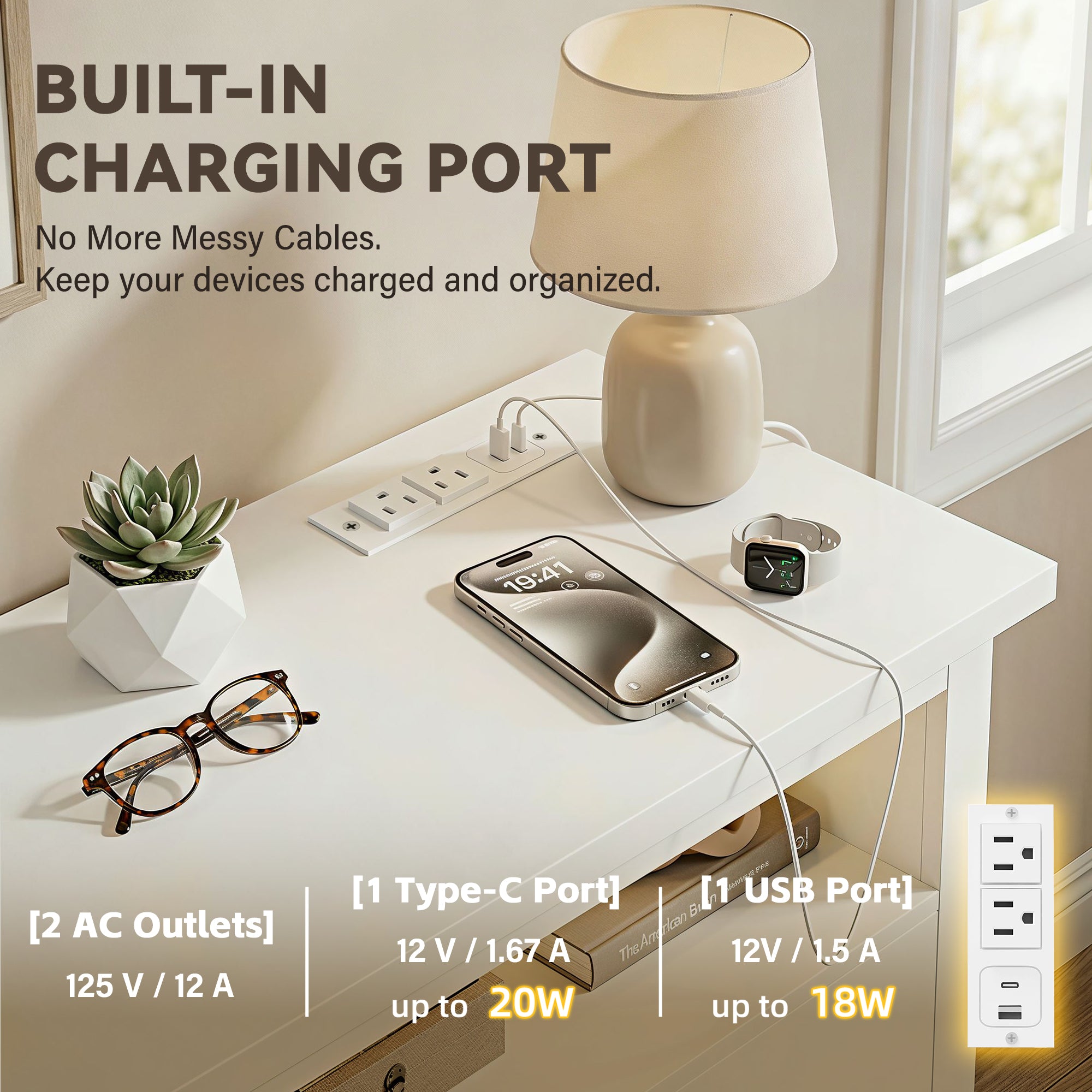 homall-bedroom-6-schubladen-kommode-wei-mit-led-und-ladestation image 6