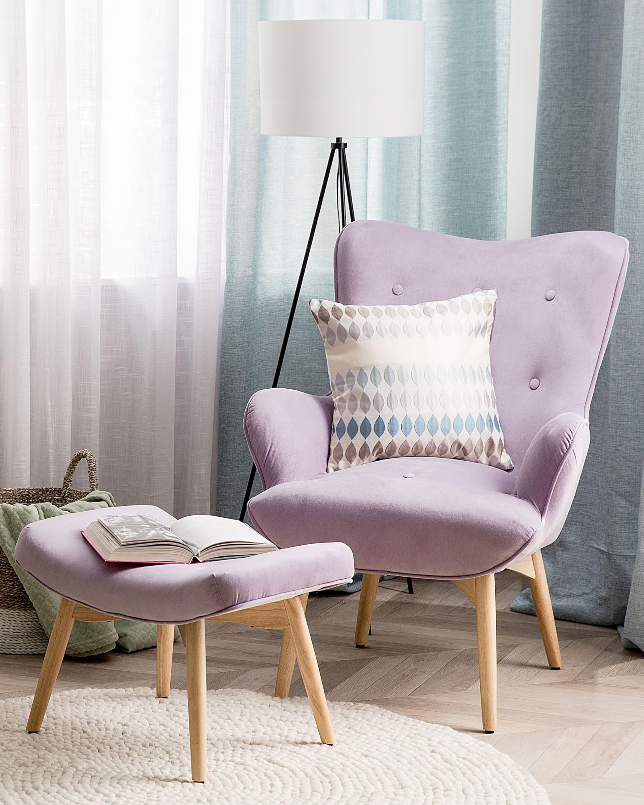 beliani-vejle-ohrensessel-mit-hocker-samt-violett image 2