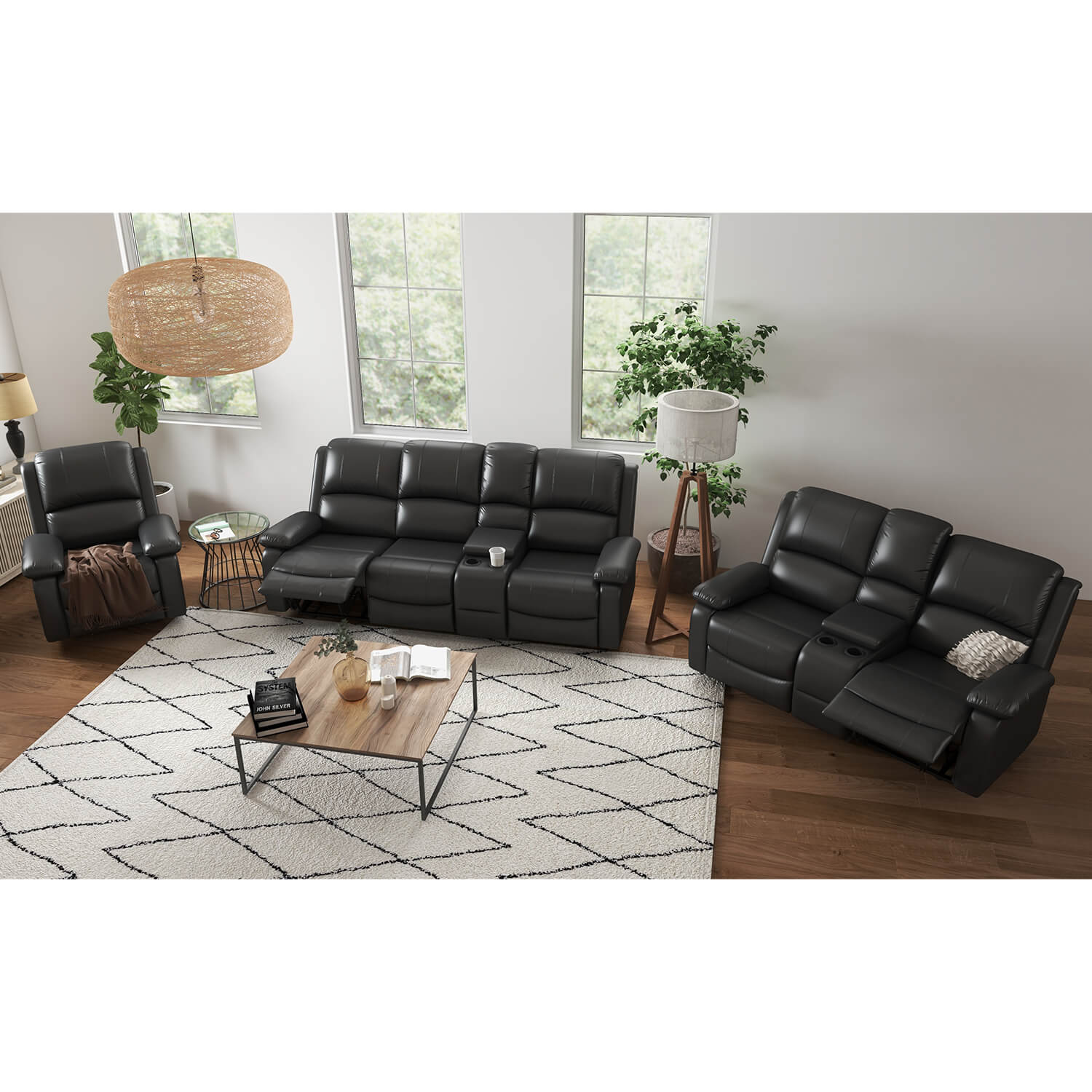 homall-recliner-chair-sessel-set-1-2-3-kunstleder-schwarz image 2