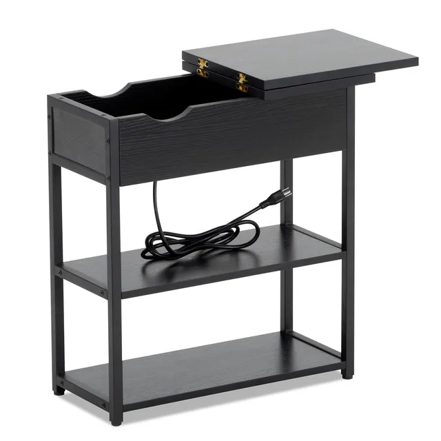 homall-office-desk-beistelltisch-schwarz-mit-steckdose-usb image 1