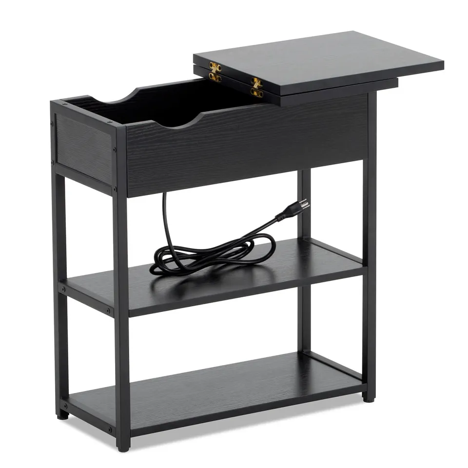 homall-office-desk-beistelltisch-schwarz-mit-steckdose-usb image 1