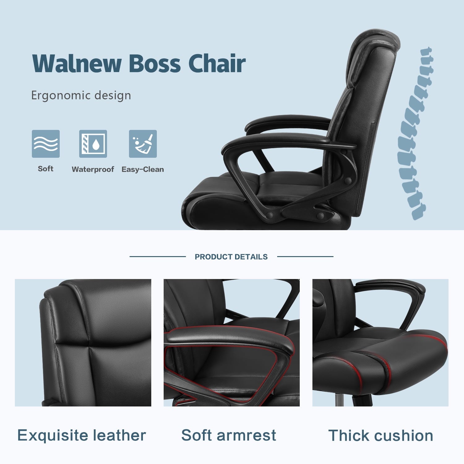 homall-office-leather-chair-b-rostuhl-schwarz-mid-back image 2