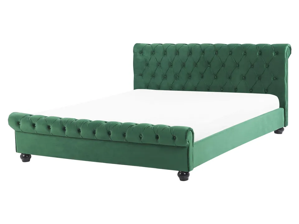 beliani-doppelbett-samt-160x200-smaragdgr-n-mit-fu-teil image 1