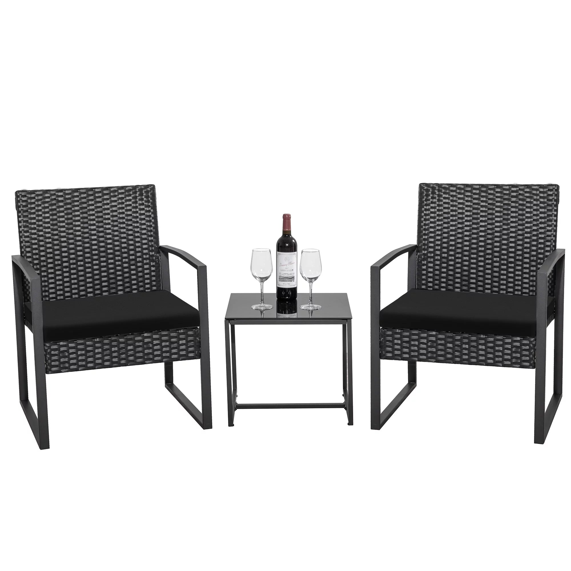homall-patio-furniture-bistro-set-rattan-schwarz-3-teilig image 1