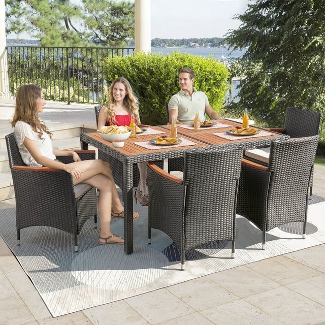 homall-patio-furniture-rattan-essgruppe-7-teilig-akazie-kissen image 1
