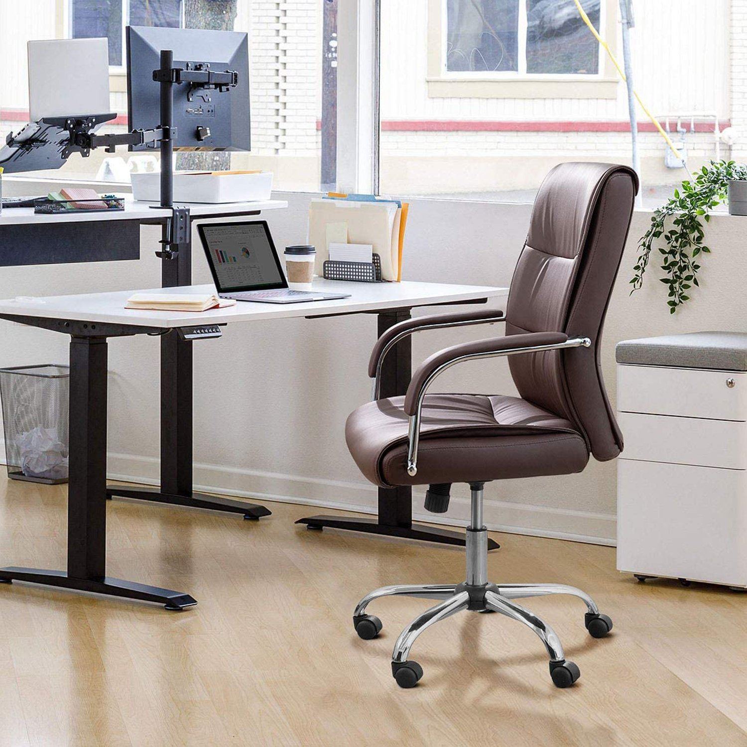 homall-office-leather-chair-chefsessel-braun-leder-h-henverstellbar image 3